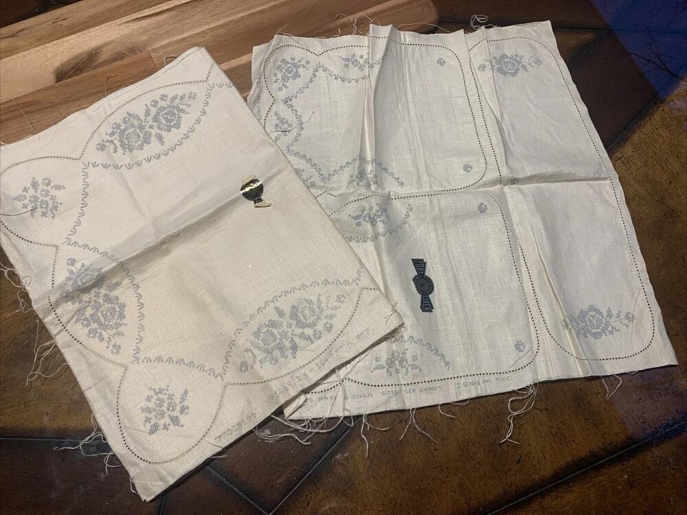 Vintage White CRAFT Crochet Linen Embroidered Lace Doily Lot Vanity Bathroom Set